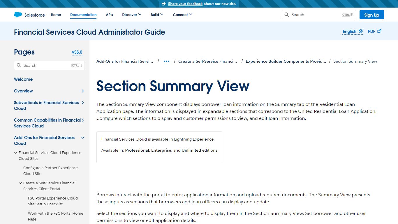 Section Summary View | Financial Services Cloud Administrator Guide ...